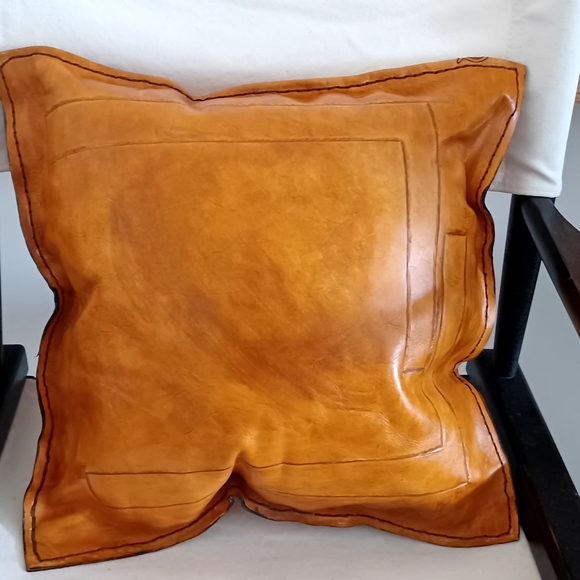 Art Deco Leather Throw Pillow – Geometric Design - Picture 3 of 10